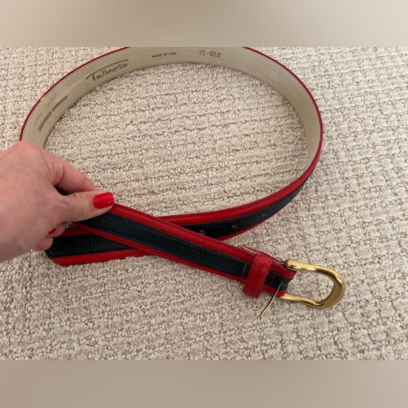VTG Talbots Belt Womens Medium Leather USA Navy Red Polished Brass. 1.25” wide - Picture 9 of 10